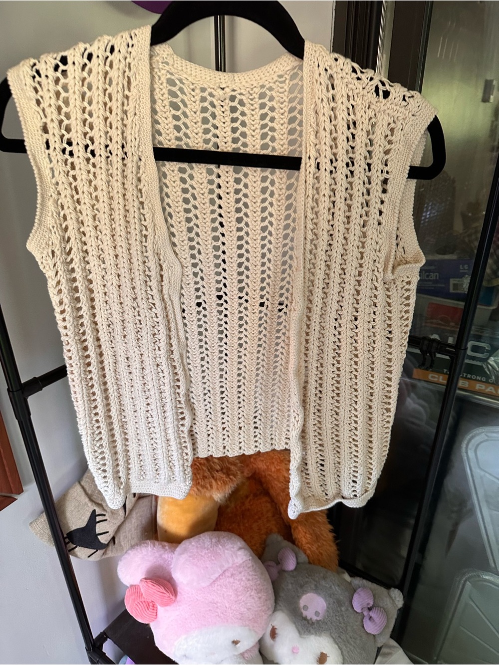 Cream Crochet Open-Front Vest